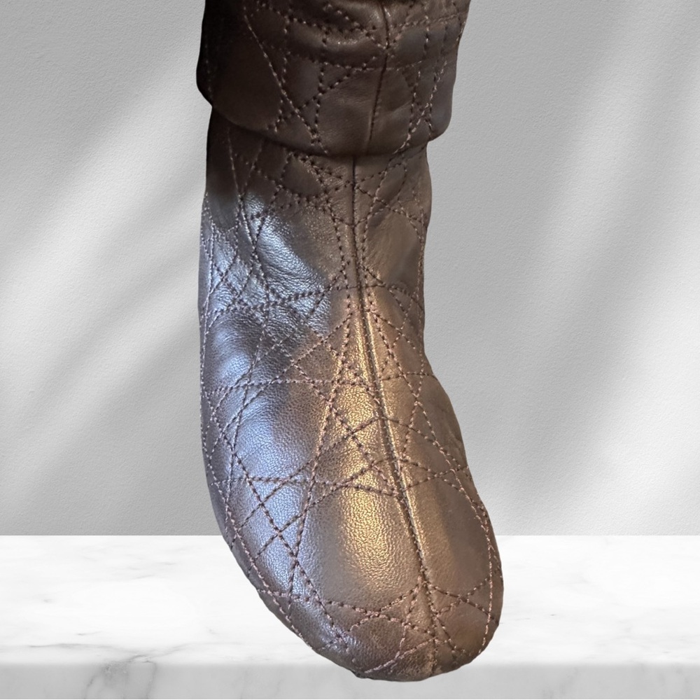 Christian Dior Cannage Quilted Brown Knee High Boots 35 1/2 - Picture 9 of 13